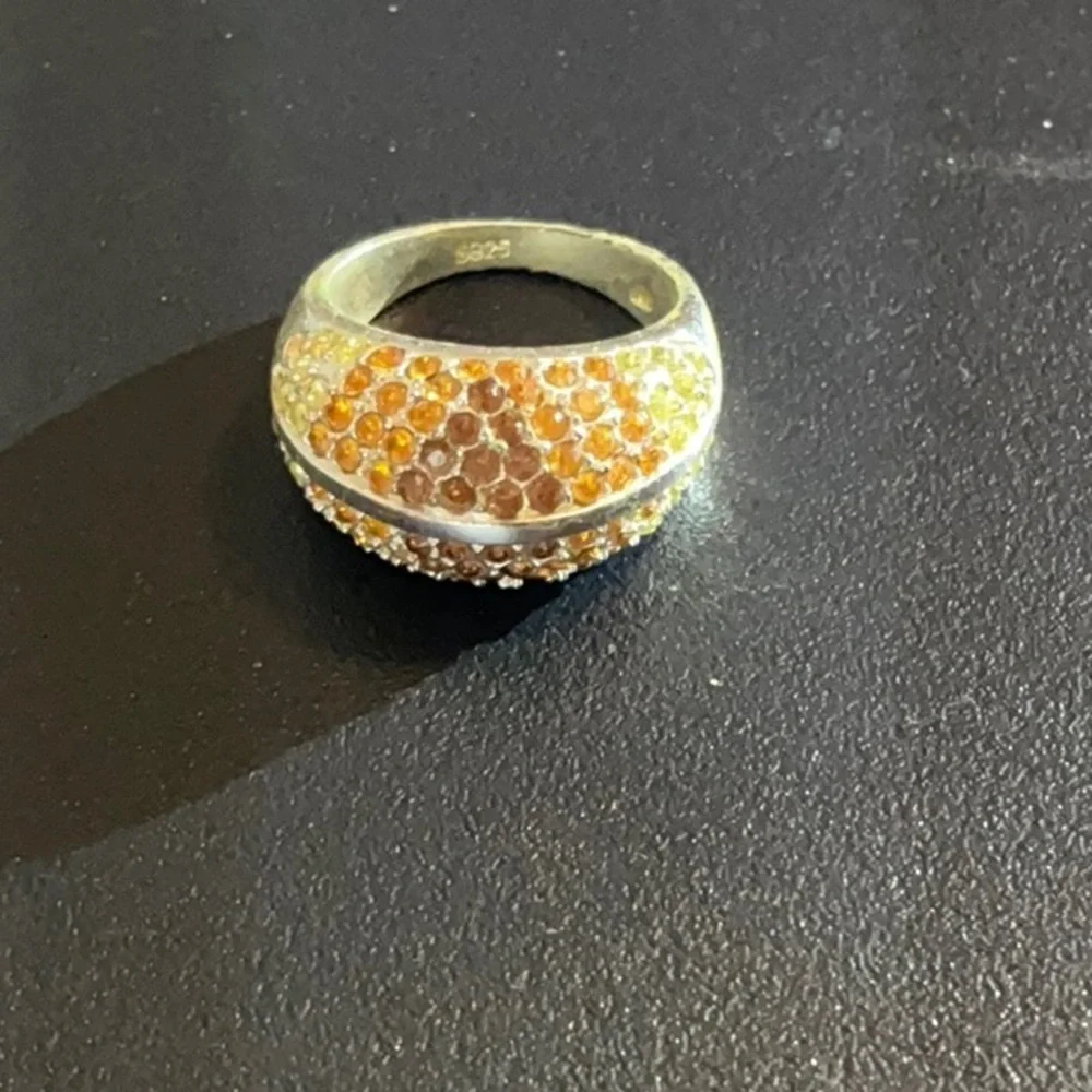 Elegant Sterling Silver Gold and Brown Crystal Stone Ring